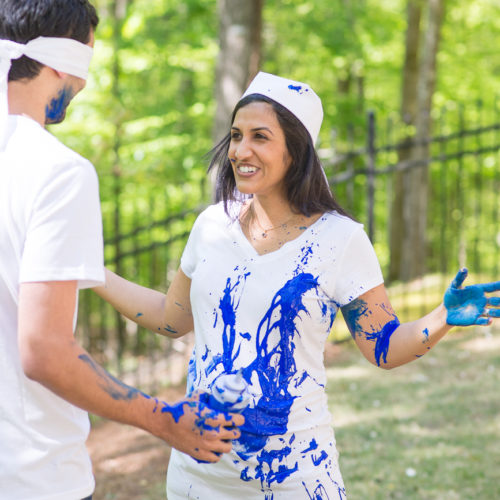 gender reveal paint fight photo session in Roswell GA